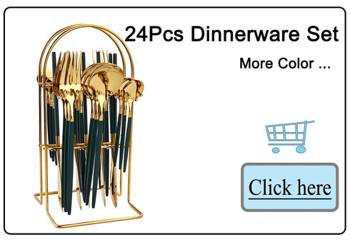 24Pcs Black Handle Gold Cutlery Set – Stainless Steel Knife Fork Spoon Flatware Dinnerware