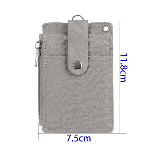 Portable PU Leather Coin Purse Wallet Keychain Office Work Business ID Card Credit Badge Holder Bus Cards Cover Zipper Pocket