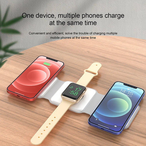 3 in 1 Foldable Magnetic Wireless Chargers-Portable Fast 15W Wireless Charger-for iPhone/Apple Watch/AirPods