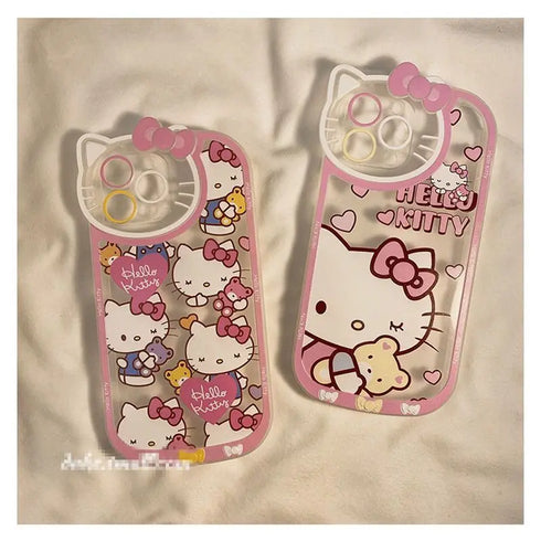 Sanrio Hello Kitty Transparent Cartoon Case | Full Coverage, Water-Resistant, Anti-Fingerprint Y2K Luxury Cover for iPhone 15, 14, 13, 12, 11 Pro Max, XR, XS Max, 8 Plus, 7