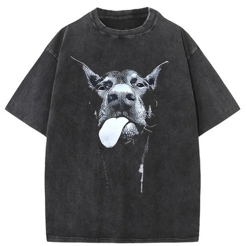 Vintage Gothic Letter Dog Print Oversized Hip Hop T-Shirt - Men's Punk Streetwear Summer Tops