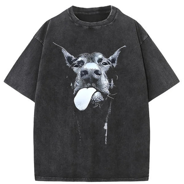 Vintage Gothic Letter Dog Print Oversized Hip Hop T-Shirt - Men's Punk Streetwear Summer Tops