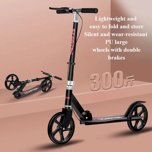 Portable Big Wheels Kick Scooter - Foldable with Adjustable Handlebars & Dual Braking System