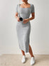 Square neck  mid-length  knitted slit dress for Women
