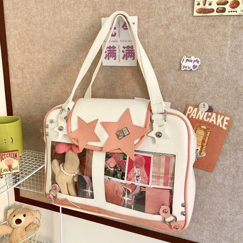 Y2K Trendy Star Ita Bag Lolita Girl Transparent Pocket Fashion Crossbody Bag Women's DIY Display Shoulder Bag Cute Purse Handbag
