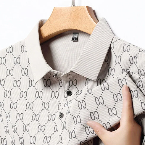 Men’s Casual Printed Polo Shirt – Lightweight, Anti-Wrinkle Polyester for Summer Wear