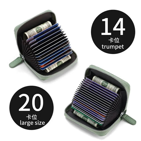 14/20 Slots Credit Card Holder Wallet RFID Blocking Slim Genuine Leather Card Organizer Zipper Pocket ID Card Pouch Coin Purse