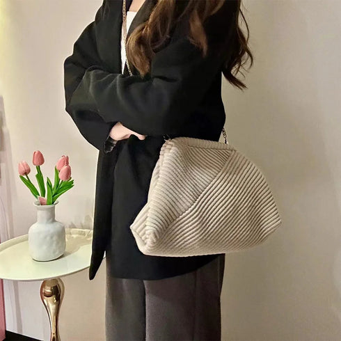 Shunmaii Women's Corduroy Evening Clutch Bag – Large Capacity Fashion Shoulder Bag with Chain Strap for Elegant and Casual Occasions