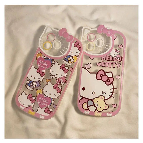 Sanrio Hello Kitty Transparent Cartoon Case | Full Coverage, Water-Resistant, Anti-Fingerprint Y2K Luxury Cover for iPhone 15, 14, 13, 12, 11 Pro Max, XR, XS Max, 8 Plus, 7