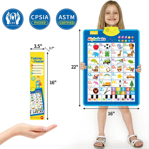Interactive ABC Learning Poster for Kids – Educational Alphabet, Numbers, & Music Wall Chart for Toddlers & Preschoolers