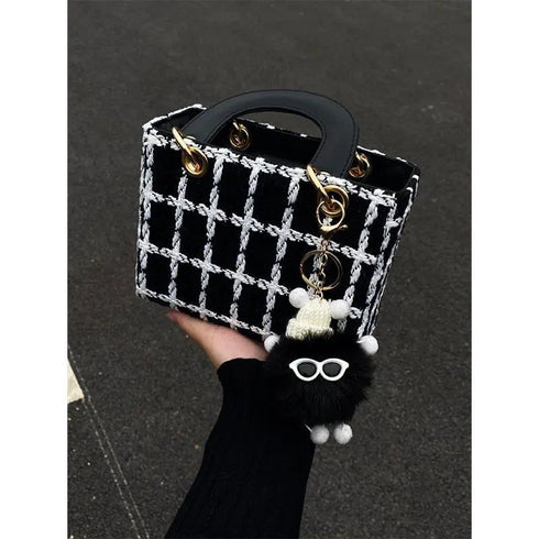 Women’s Woolen-Texture PU Leather Crossbody Tote Bag – Designer Diana Handbag