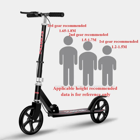 Portable Big Wheels Kick Scooter - Foldable with Adjustable Handlebars & Dual Braking System