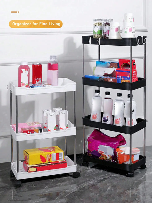 3/4 Tier Rolling Utility Cart – Slim Movable Storage Rack for Kitchen, Bathroom & Livingroom