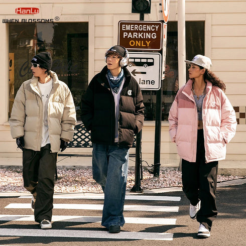 Unisex Corduroy Embroidered Winter Parka – Thick Down Cotton Jacket for Casual Streetwear