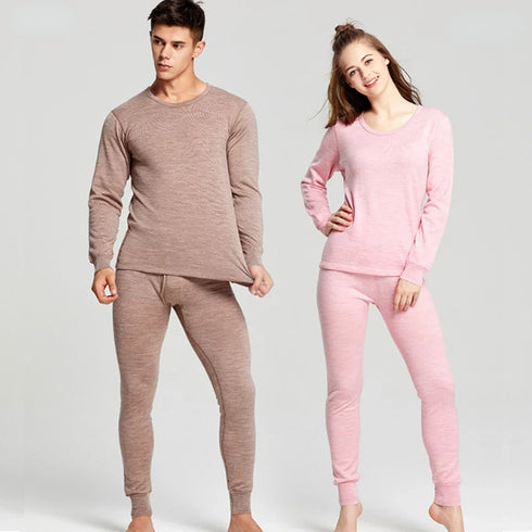 100% Merino Wool Base Layer Set for Men Women Merino Wool Thermal Underwear Set Long John Top and Bottom Winter Thicken Warm