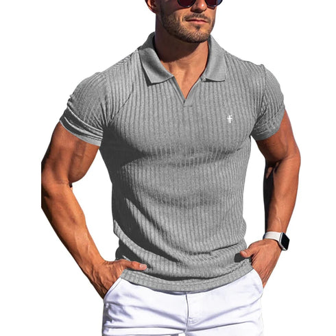 Men's Summer Turn Down Collar Popo-New Elastic Polo Shirt