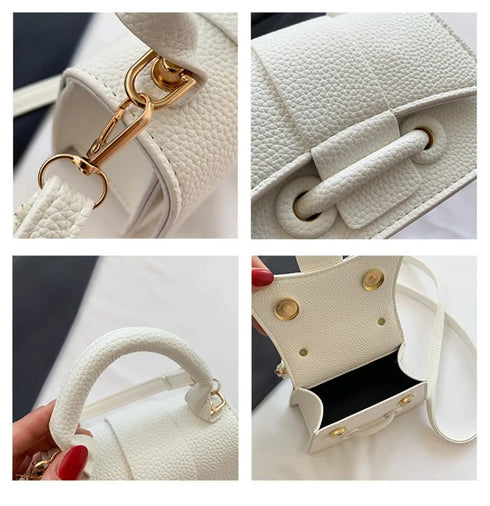 Women’s PU Leather Chain Shoulder Bag – Ribbon Buckle Square Crossbody Handbag for Parties