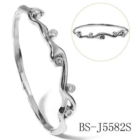 Trendy Copper with Zirconium Plant Design Bangle Bracelet for Women – Gold Plated, Simple & Elegant Jewelry