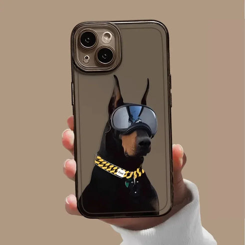 Funny Sunglasses Cat and Dog Couples Phone Case – Transparent, Shockproof, and Scratch-Resistant Bumper Case for iPhone