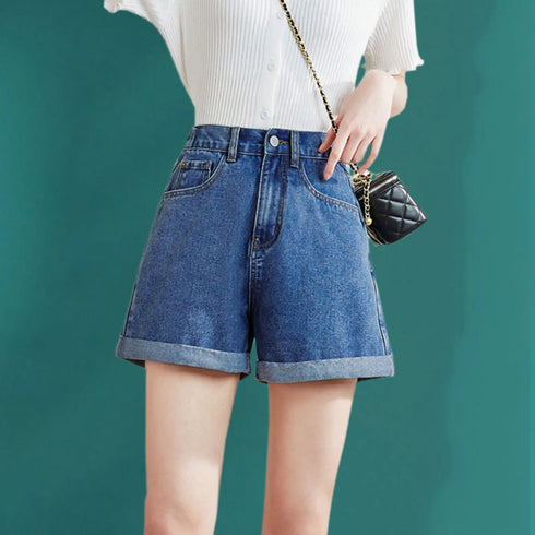 Summer High Waisted Denim Shorts-Women Baggy Jean Shorts
