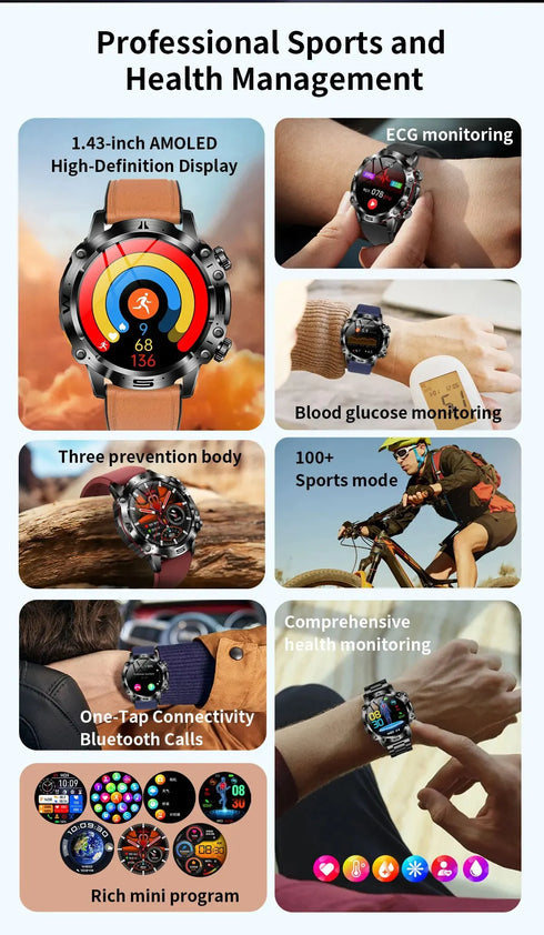 Smartwatch ECG+PPG Fitness Tracker Health Monitoring- Waterproof Voice Assistant