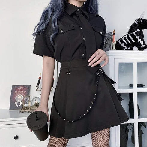 Punk Style Lace-Up Mini Skirt - Edgy A-Line Design for All Seasons