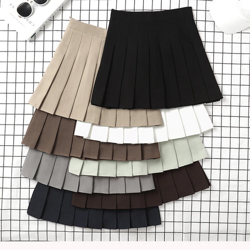 Women's Korean-Style High Waist Pleated Mini Skirt - Slim Fit A-Line Preppy Skirt for All Seasons