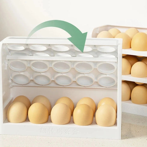 New Rotating 30-Grids Egg Storage Box – 3-Tier Space-Saving Organizer