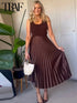 Women's High-Waist Pleated Satin Maxi Skirt - Elegant Long Skirt for Spring/Summer 2025
