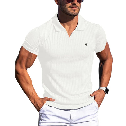Men's Summer Turn Down Collar Popo-New Elastic Polo Shirt