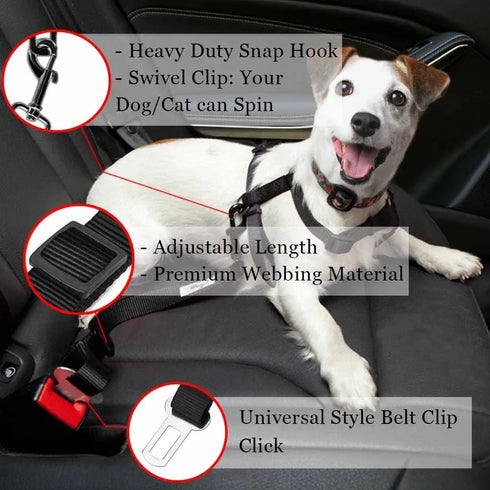 Adjustable Cat & Dog Car Seat Belt – Travel Clip for Small to Medium Pets – Lead Accessories