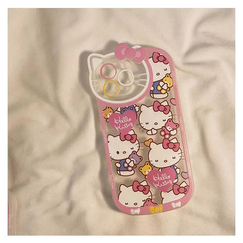 Sanrio Hello Kitty Transparent Cartoon Case | Full Coverage, Water-Resistant, Anti-Fingerprint Y2K Luxury Cover for iPhone 15, 14, 13, 12, 11 Pro Max, XR, XS Max, 8 Plus, 7