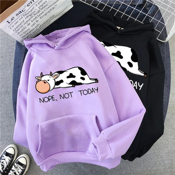 Women's Funny Cartoon Cow Print Hoodie – Hip Hop Streetwear Pullover