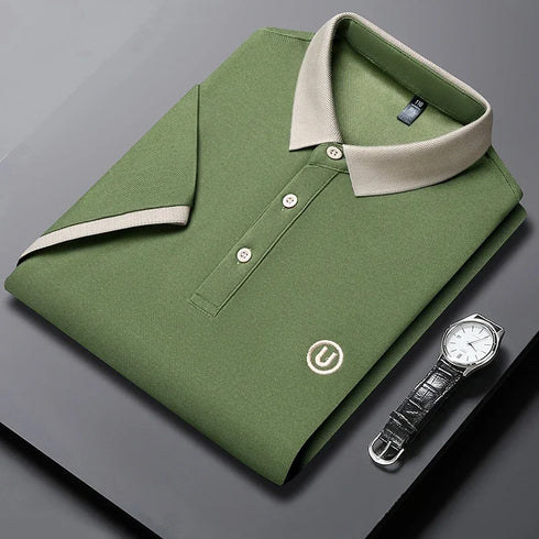 Men’s Casual Knit Polo Shirt – Anti-Wrinkle Polyester, Short Sleeve, Embroidered Detail