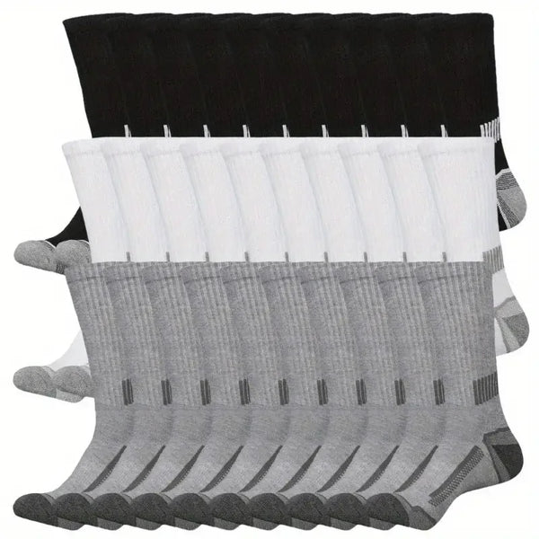 30 Pairs Crew-Length Athletic Socks for Men - High-Tube Knit Polyester Casual Socks, Comfortable & Non-Slip Winter Essentials