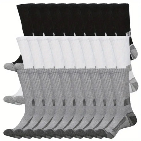 30 Pairs Crew-Length Athletic Socks for Men - High-Tube Knit Polyester Casual Socks, Comfortable & Non-Slip Winter Essentials