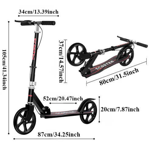 Portable Big Wheels Kick Scooter - Foldable with Adjustable Handlebars & Dual Braking System