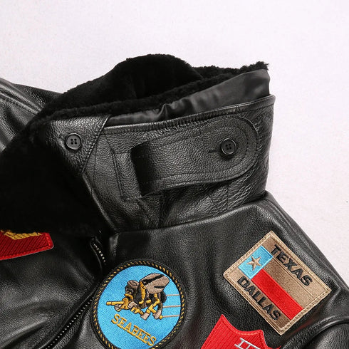 Top Gun G1 Bomber Jacket – Men's Classic Cow Leather Motorcycle Coat with Detachable Lamb Collar