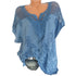 Solid Color Lace-Trimmed Loose Fit Casual Top with Short Sleeves and Office Lady Styling for Middle-Aged Women
