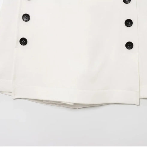 Women's Asymmetrical High-Waist Skort - Elegant Blue and White Buttoned Skirt Shorts for Summer High Street Fashion (2025 Edition)