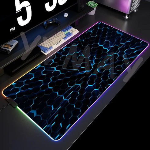 Large RGB Mouse Pad- XXL Geometric Desk Pad-LED Gaming Mouse Pad