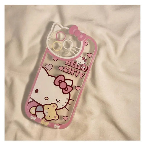 Sanrio Hello Kitty Transparent Cartoon Case | Full Coverage, Water-Resistant, Anti-Fingerprint Y2K Luxury Cover for iPhone 15, 14, 13, 12, 11 Pro Max, XR, XS Max, 8 Plus, 7