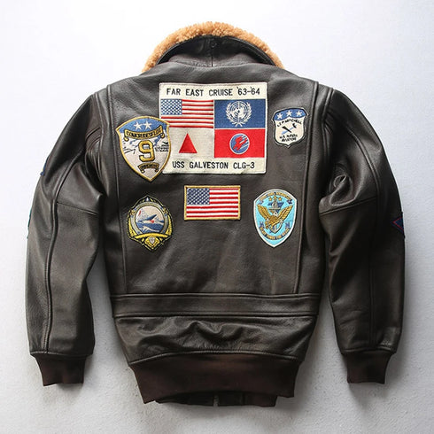 Top Gun G1 Bomber Jacket – Men's Classic Cow Leather Motorcycle Coat with Detachable Lamb Collar