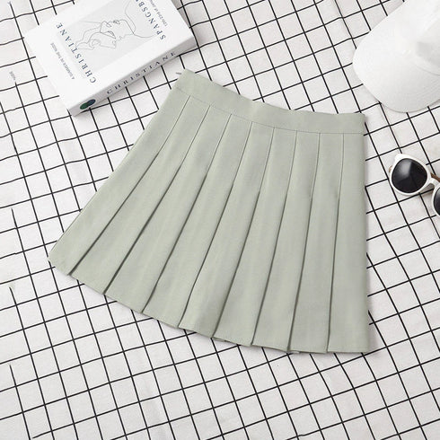 Women's Korean-Style High Waist Pleated Mini Skirt - Slim Fit A-Line Preppy Skirt for All Seasons
