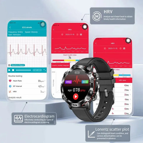 Smartwatch ECG+PPG Fitness Tracker Health Monitoring- Waterproof Voice Assistant