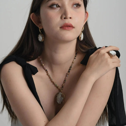 Authentic freshwater pearl Baroque Set- Necklace Pendant Earring Ring Gift for Mother's Day