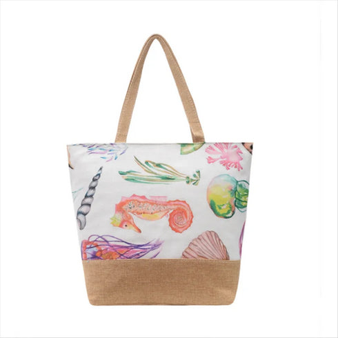 Women's Canvas Leaf Print Large Tote Bag - Fashionable Zipper Shoulder Handbag