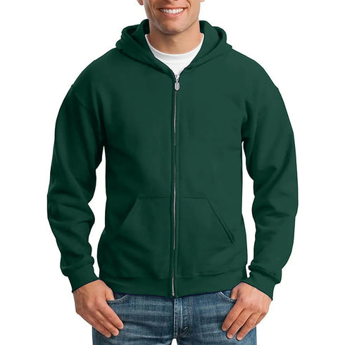 Solid Men’s Long Sleeve Zip-Up Hoodie – Lightweight Polyester Hooded Pullover Sweatshirt with Pocket for Daily Wear