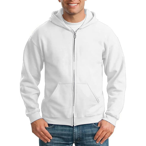 Solid Men’s Long Sleeve Zip-Up Hoodie – Lightweight Polyester Hooded Pullover Sweatshirt with Pocket for Daily Wear