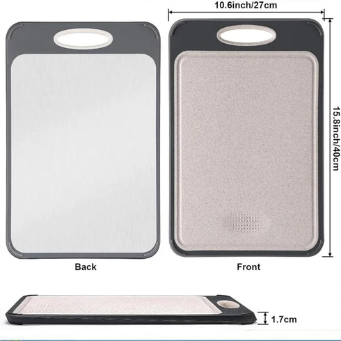 Double-Sided Cutting Board: Stainless Steel & Wheat Straw for Beef, Fruit, Vegetables – Kitchen Tool